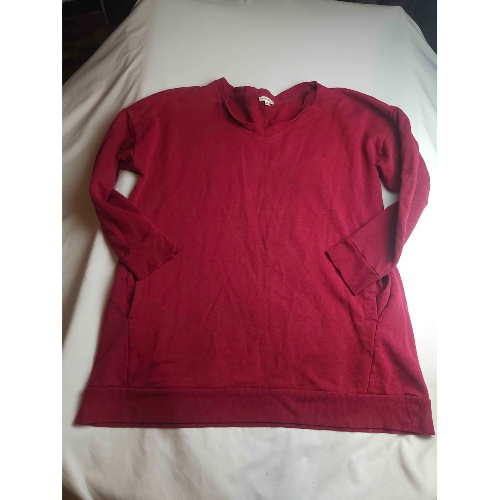Zenana Outfitters Sweatshirt Womens 2X Maroon V-Neck Long Sleeve Knit Pullover - Picture 4 of 8